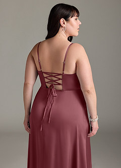 Azazie Marchella Robes de demoiselle d'honneur Robe Trapèze en Satin extensible Corset Rose Du Désert image12
