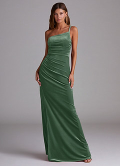 Azazie Eren Brautjungfernkleider Etui One-Shoulder Samt Kleid Eukalyptus image3