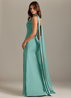 Azazie Kinsley Bridesmaid Dresses Aqua Mermaid Side Slit Stretch Satin Dress image6