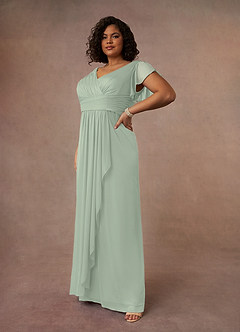 Azazie Reneya Abiti per la Madre della Sposa Abito A-Line in Maglia Plissettato Verde Salvia image8