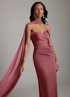 Azazie Sonora Vestidos de damas de honor Vestido de Rosa Del Desierto de Satén Elástico de Corte Recto con Sin tirantes image4