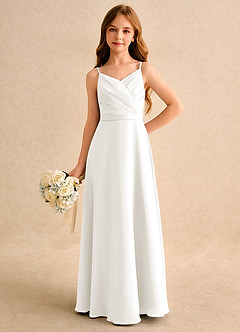 Azazie Umina Girls Formal Flower Girl Dresses Ivory A-Line Pleated Matte Satin Dress image5