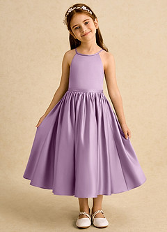 Azazie Indi vestidos de niña de las flores Vestido de Glicinia de Satin Mate de Corte En A con Lazo image5