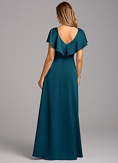 Azazie Lainey Robes de demoiselle d'honneur Robe Trapèze en Satin extensible avec poches Bleu Encre image2