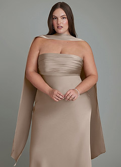 Azazie Saylor Vestidos de damas de honor Vestido Gris Pardo de Satén Elástico de Corte Sirena con Palabra de honor image8