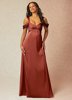 Azazie Rhea vestidos de dama de honor de maternidad Vestido de Corte En A Off The Shoulder Plisado Hasta el suelo Satén Elástico image4