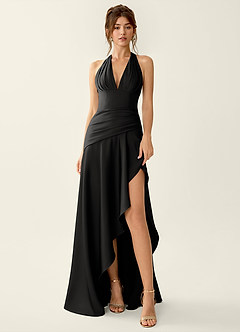 Titania Black Satin Halter Ruffled Vacation Dress image3
