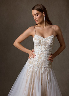 Azazie Lumina Wedding Dresses Diamond White Nude A-Line Sweetheart Neckline Lace Dress image6