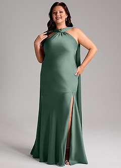 Azazie Kinsley Bridesmaid Dresses Eucalyptus Mermaid Side Slit Stretch Satin Dress image11