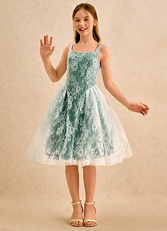 Azazie Cubbie Girls Formal vestidos de niña de las flores Vestido de Esmeralda de Encaje de Corte en A image5
