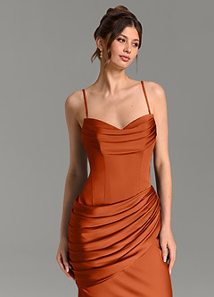 Azazie Zorah Robes de demoiselle d'honneur Robe Sirène Convertible en Satin extensible Corset Orange Brûlée image7