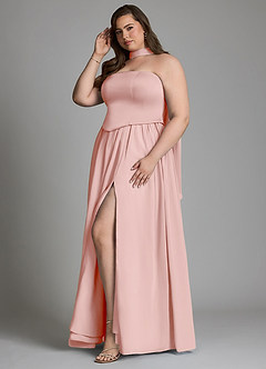 Azazie Cadence Robes de demoiselle d'honneur Robe Trapèze Convertible en Satin extensible Corset Rose Poudré image10