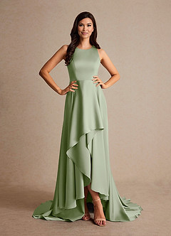 Azazie Niles Mother of the Bride Dresses Dusty Sage A-Line Trains Stretch Satin Dress image5