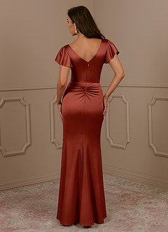 Azazie Roya Mother of the Bride Dresses Terracotta Mermaid V-Neck Pleated Stretch Satin Dress image4