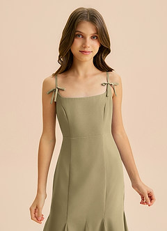 Azazie Evey Junior Abito Sirena in Chiffon Plissettato Verde Muschio image6