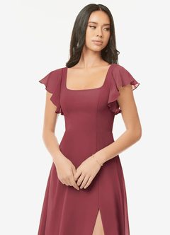 Azazie Bondi Brautjungfernkleider A-Linie Gekräuselt Chiffon Kleid Merlot image6