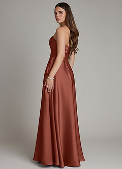 Azazie Meleena Bridesmaid Dresses Auburn A-Line Strapless Stretch Satin Dress image3