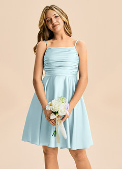 Azazie Miko Junior Cloud Blue A-Line Pleated Stretch Satin Dress image6