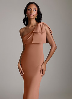 Azazie Yuanna Bridesmaid Dresses Bronzer Mermaid One Shoulder Chiffon Dress image3