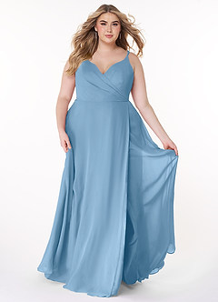 Azazie Lennon Bridesmaid Dresses Steel Blue A-Line Lace Chiffon Dress image7