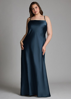 Azazie Jaleesa Bridesmaid Dresses Dark Navy Sheath High Neck Stretch Satin Dress image14