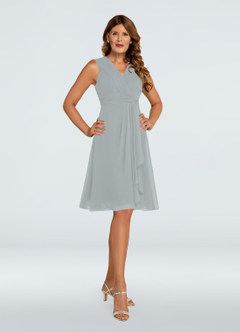 Azazie Theron Mother of the Bride Dresses Dolphin Grey A-Line V-Neck Pleated Chiffon Dress image1