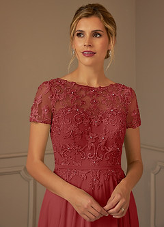 Azazie Adina Mother of the Bride Dresses Rust A-Line Boatneck Sequins Chiffon Dress image4