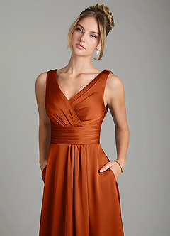 Azazie Karina Bridesmaid Dresses Burnt Orange A-Line Pleated Stretch Satin Dress image7