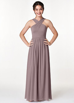 Azazie Jiya Junior Dusk A-Line Pleated Mesh Dress image4