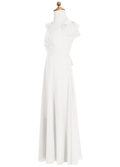 Azazie Emily Junior Vestido de Blanco de Gasa de Corte en A con Volante image7