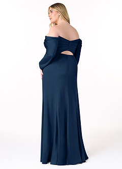 Azazie Hallie Bridesmaid Dresses Dark Navy Sheath Off-The-Shoulder Long Sleeve Stretch Satin Convertible Dress image10