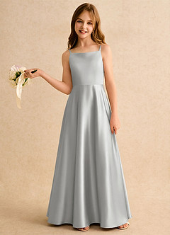 Azazie Joella Girls Formal Blomsterpigekjoler A-Line Plisseret Stræk satin Gulv-længde Kjole image2