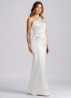 Azazie Akilah Bridesmaid Dresses White Mermaid One Shoulder Stretch Satin Dress image3