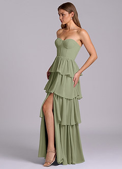 Azazie Faye Vestidos de damas de honor Vestido de Pistacho de Gasa de Corte en A con Escote de Corazón image3