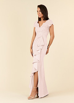 Azazie Carmen Mother of the Bride Dresses Blushing Pink Sheath Lace Dress image2