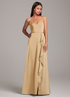 Azazie Naeem Bridesmaid Dresses Gold A-Line Stretch Satin Dress image5