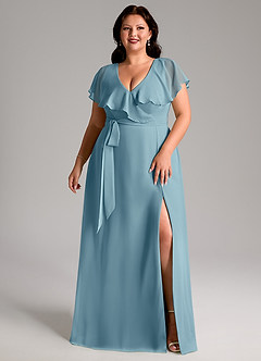 Azazie Lainey Bridesmaid Dresses Moody Blue A-Line with Pockets Chiffon Dress image10