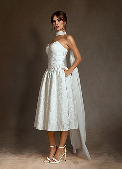 Azazie Devam Robes de mariée Robe Trapèze en Jacquard Floral Sans bretelle Blanc De Diamant image3