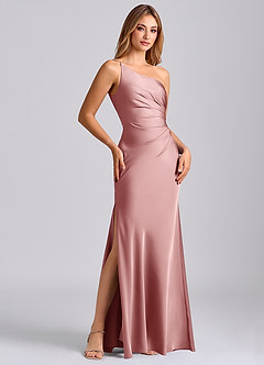 Azazie Marseli Bridesmaid Dresses Dusty Rose Mermaid One Shoulder Stretch Satin Dress image4