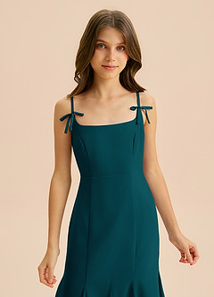 Azazie Evey Junior Abito Sirena in Chiffon Plissettato Pino image6