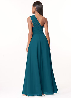 Azazie Ashley Bridesmaid Dresses Ink Blue A-Line Ruched Chiffon Dress image2