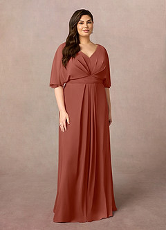 Azazie Oksana Mother of the Bride Dresses Auburn A-Line V-Neck Pleated Chiffon Dress image6