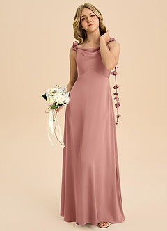 Azazie Gumdrop Junior Rosette Empire Pleated Stretch Satin Dress image2