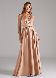 Azazie Kora Bridesmaid Dresses English Rose A-Line Pleated Stretch Satin Dress image1