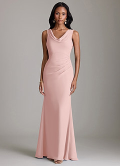 Azazie Linelle Bridesmaid Dresses Powder Pink Mermaid Pleated Chiffon Dress image5