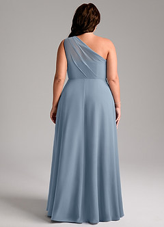 Azazie Phaedra Robes de demoiselle d'honneur Robe Trapèze en Mousseline de soie Ue épaule Bleu Poussiéreux image10