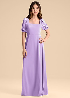 Azazie Briar Junior Vestido de Lila de Satén Elástico de Corte en A con Lazo image3