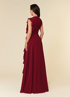 Azazie Narine Mother of the Bride Dresses Burgundy A-Line High Neckline Pleated Chiffon Dress image5