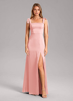 Azazie Frostine Bridesmaid Dresses Powder Pink A-Line Bow Stretch Satin Dress image11