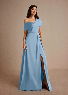 Azazie Milton Mère de la mariée Robes Robe Trapèze en Satin extensible Plissée Poudre Bleue image8